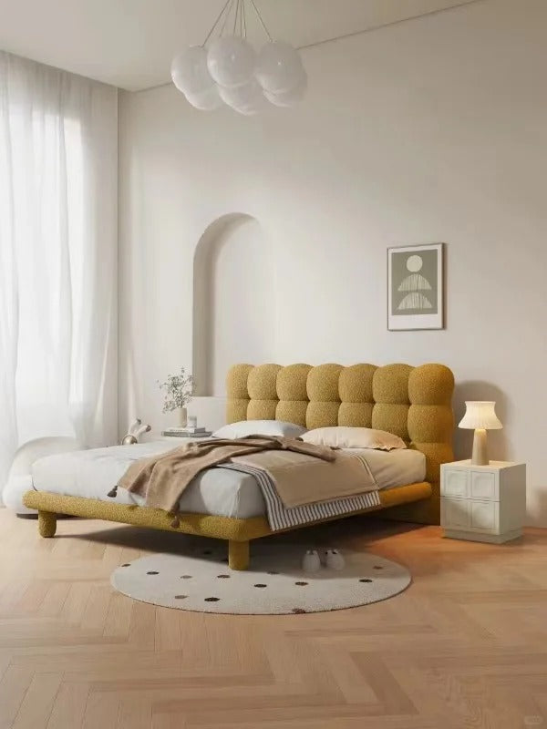 Cudddlewood Velvet Upholstered Bed with Tufted Headboard and Wooden Legs