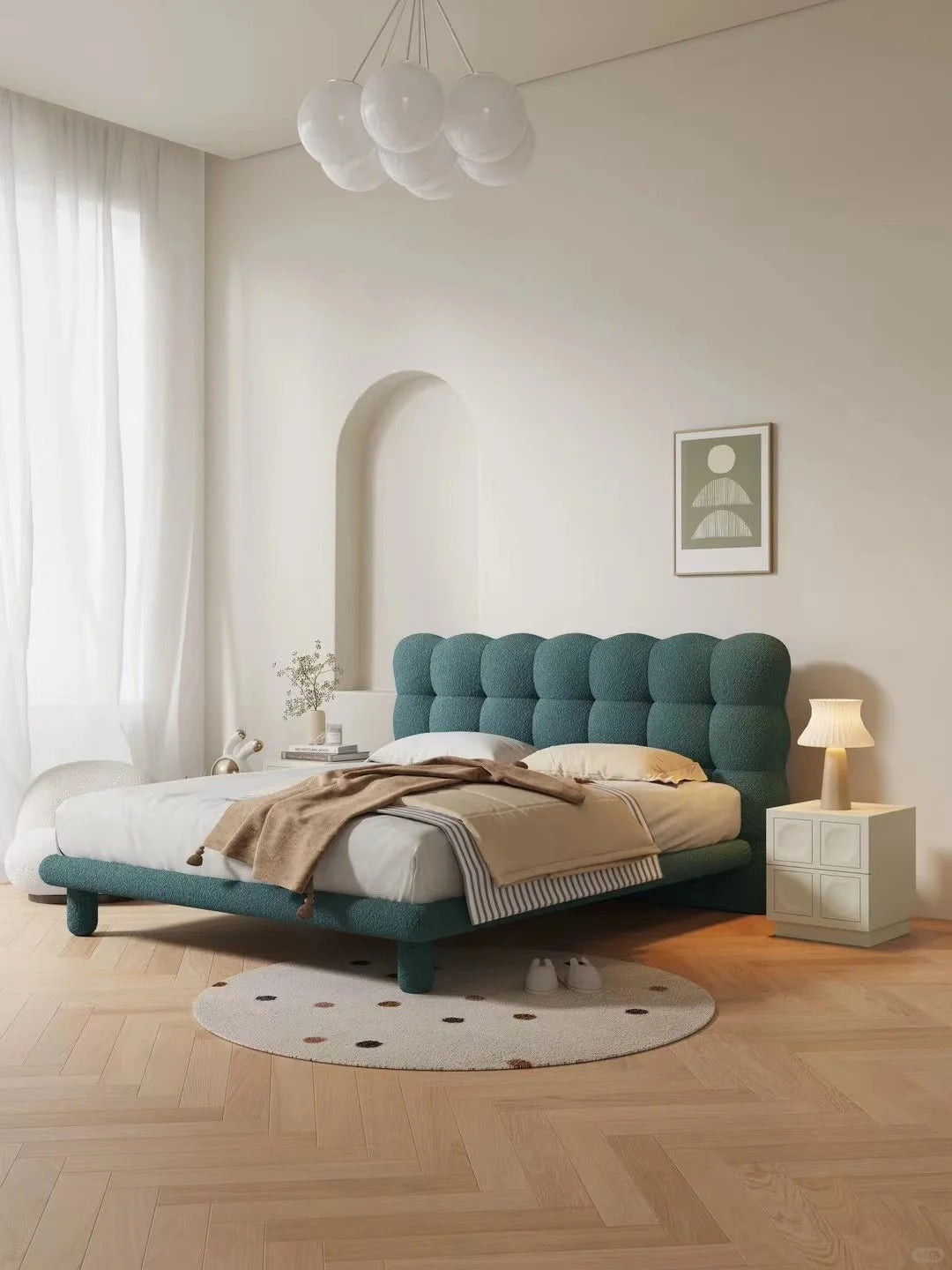 Cuddlewood Velvet Upholstered Bed with Tufted Headboard and Legs