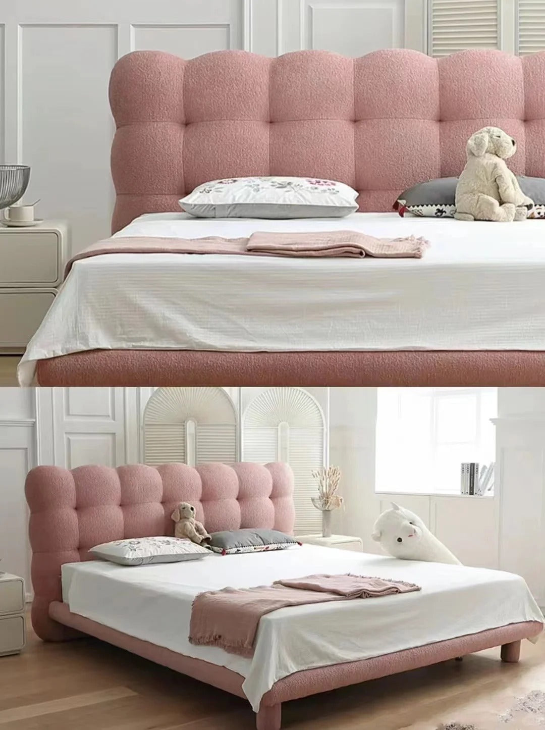 Cudddlewood Elegant Upholstered Bed with Plush Pink Headboard
