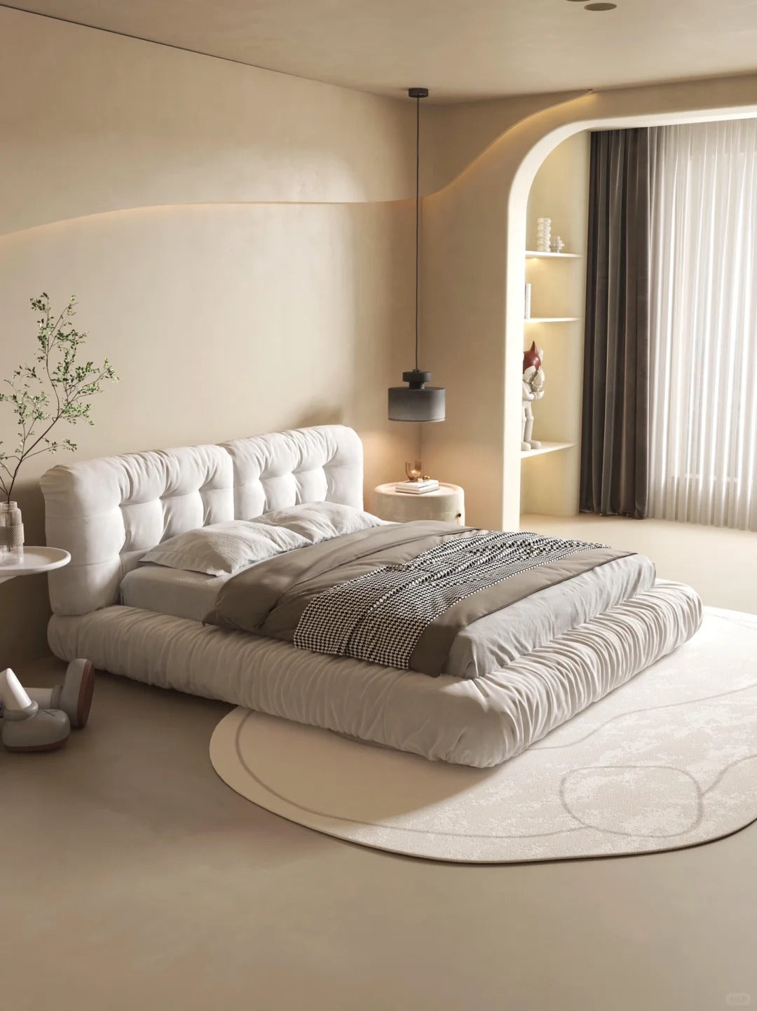 Cuddlewood Elegant Upholstered Bed with Plush Cushions and Modern Design