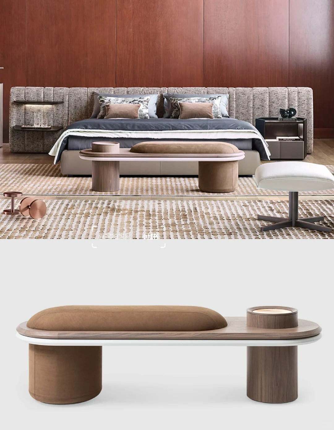 Cuddlewood Elegant Walnut Bench with Integrated Marble Tray: A Fusion of Functionality and Luxury”