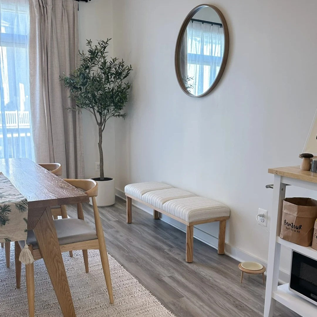 Cudddlewood Rustic Bench with Striped Cushion