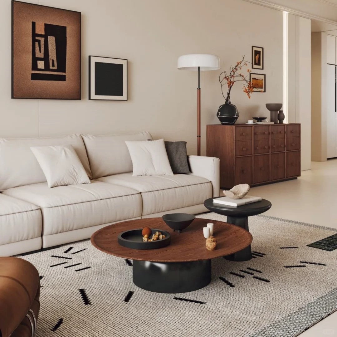 Cuddlewood Round Walnut and Black Pedestal Coffee Table