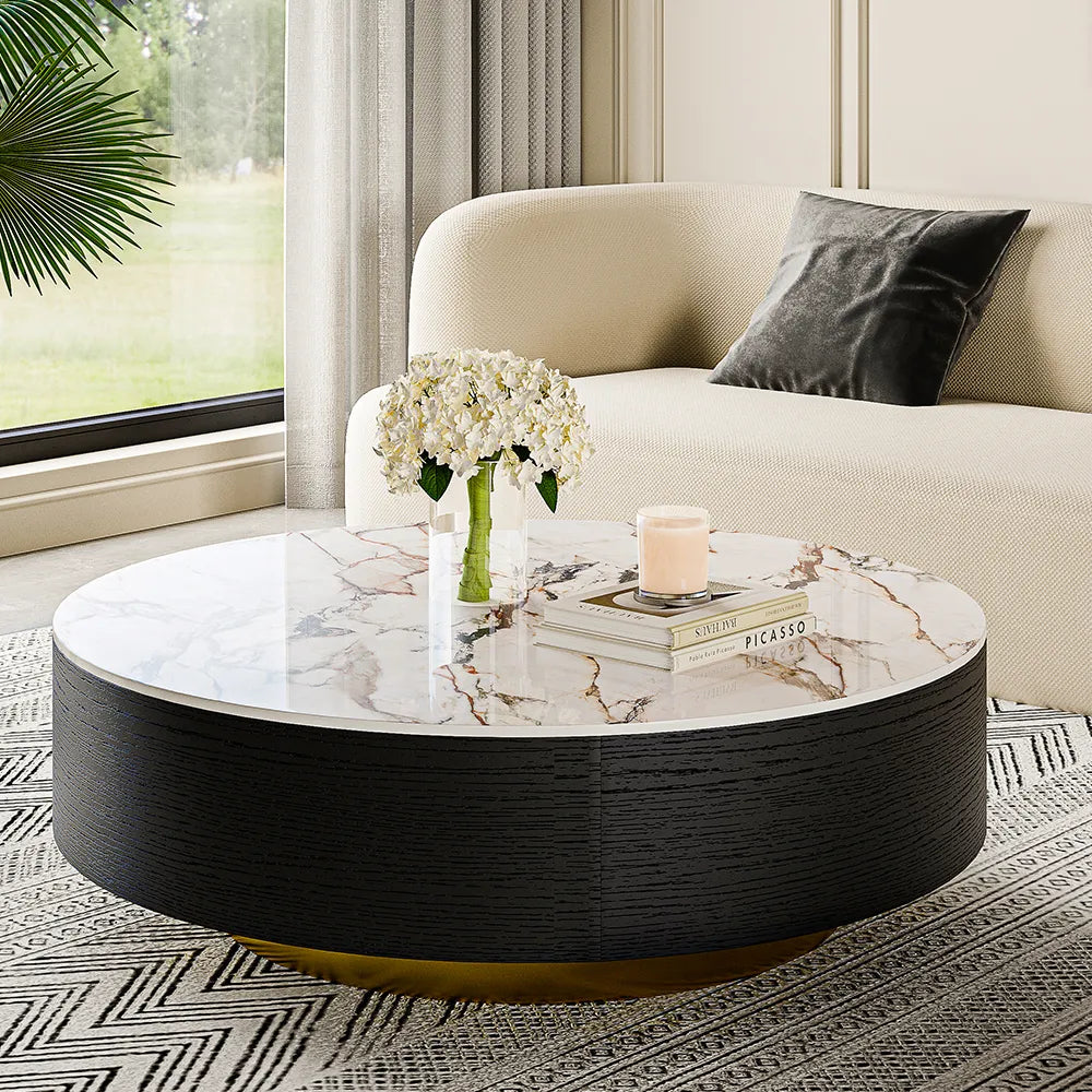 Cuddlewood Modern Drum Coffee Table with Oak Veneer