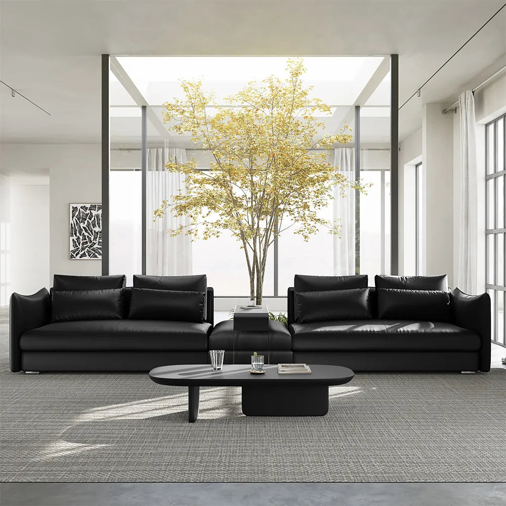 Cuddlewood Black Leather Ottoman