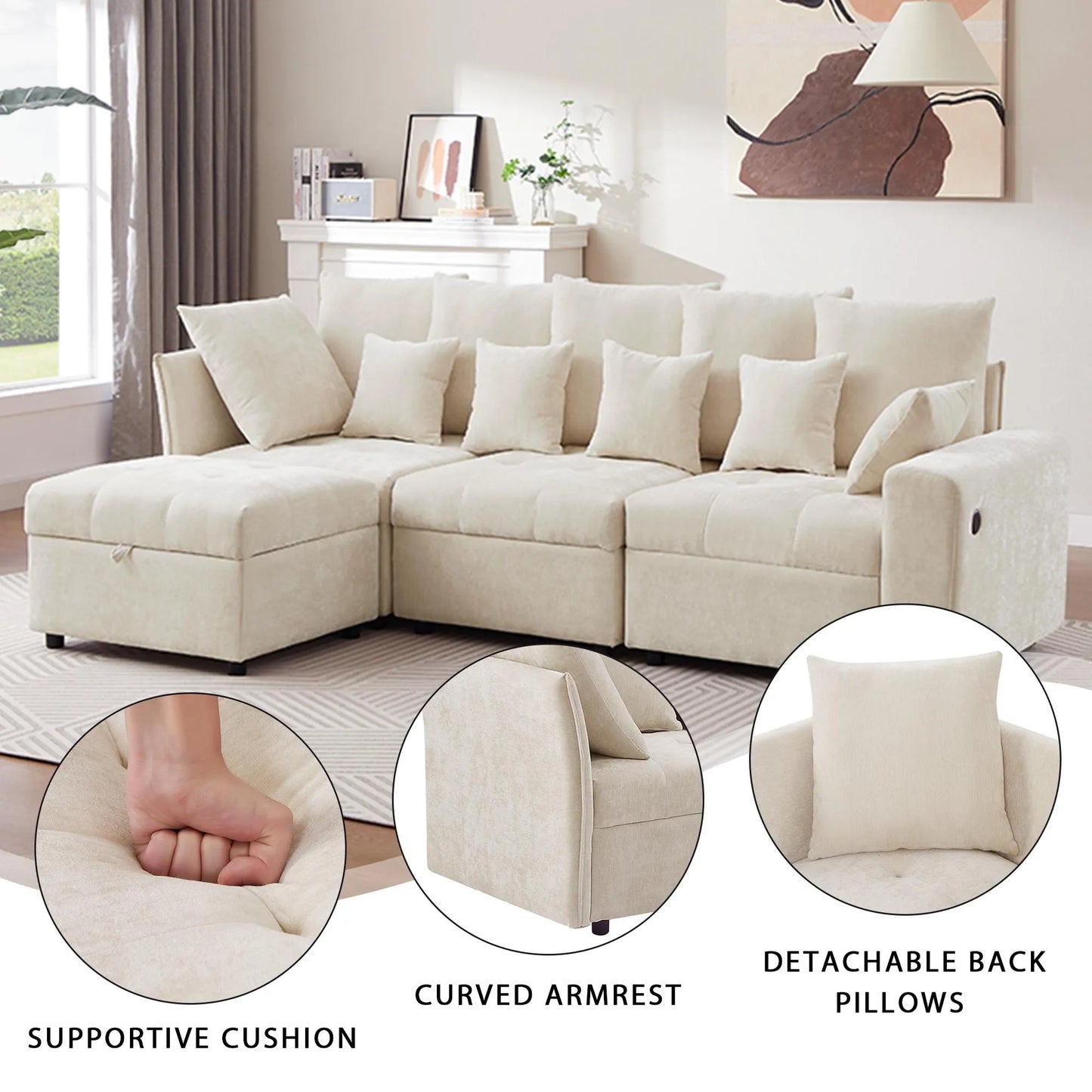 Cuddlewood 96.45"Sectional sofa with Storage Ottoman
