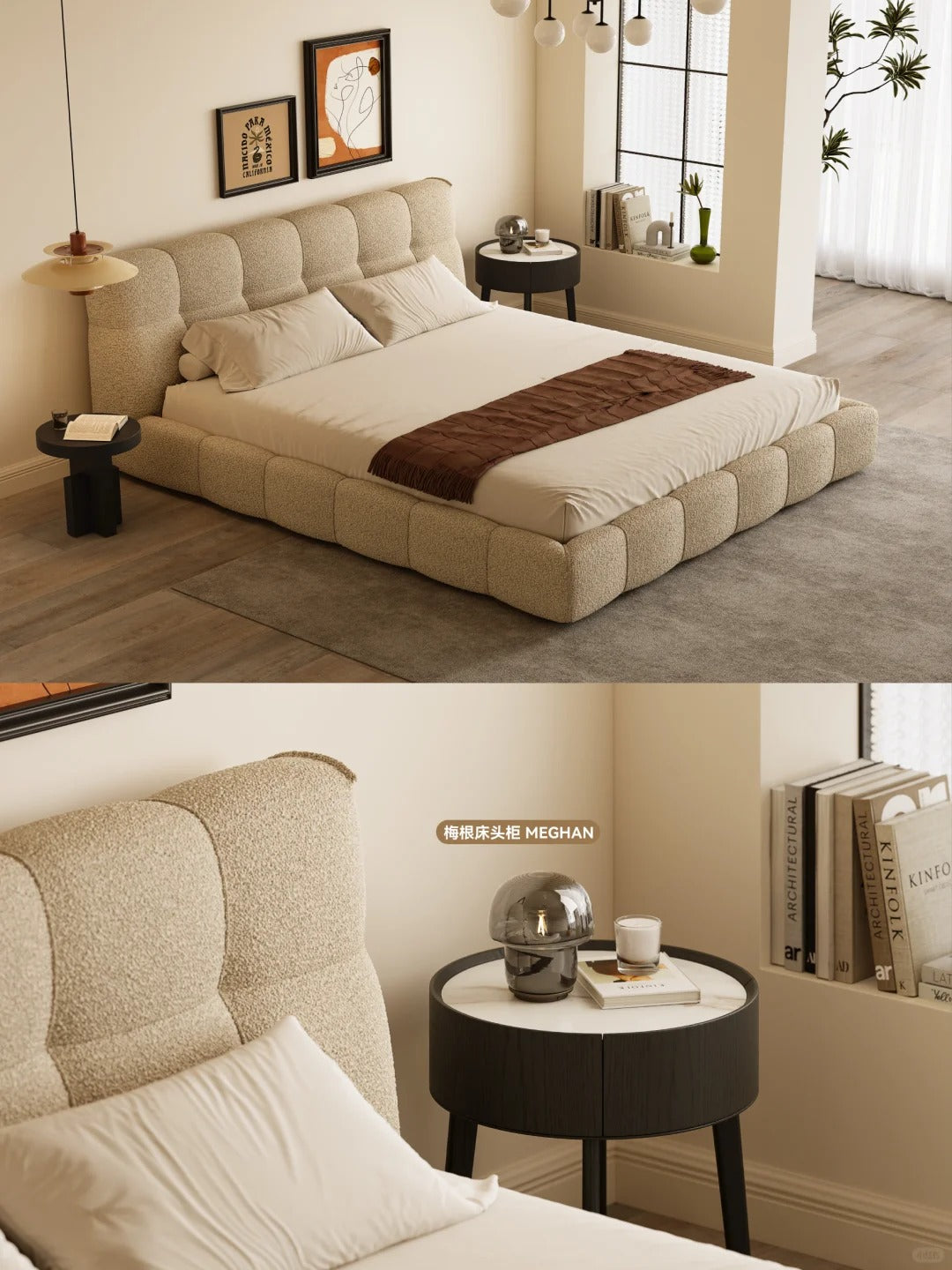 Cuddlewood Plush Upholstered Bed with Elegant Tufted Headboard
