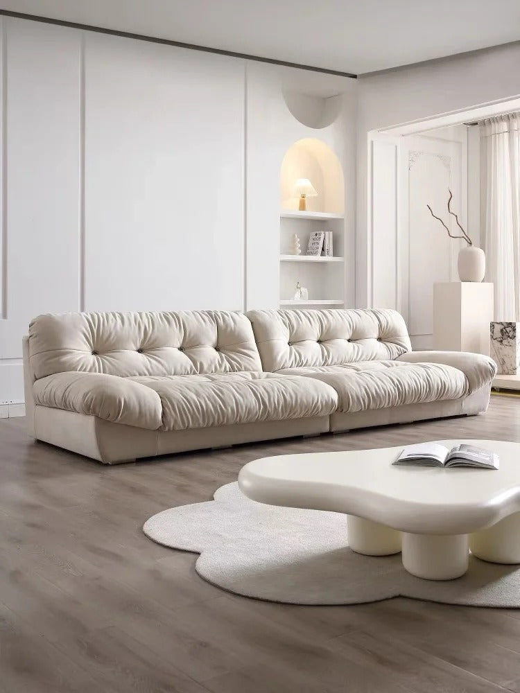 Cuddlewood Beige Velvet Tufted Sofa