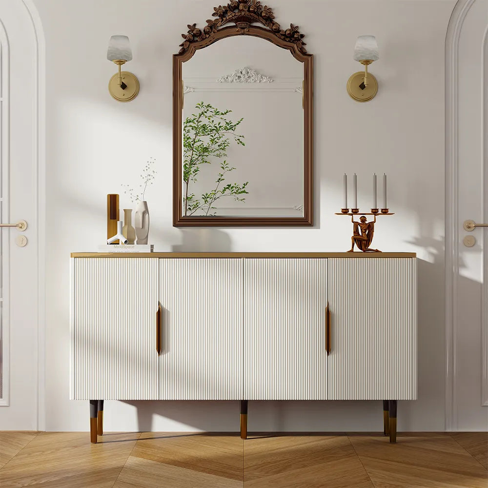 Cuddlewood 62.99" Minimalist White Sideboard 4 Door Cabinet