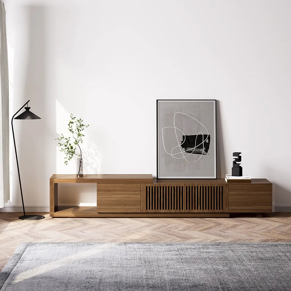 Cuddlewood  Mid Century Modern TV Stand  wish Vertical Slatted Design Made Stylish