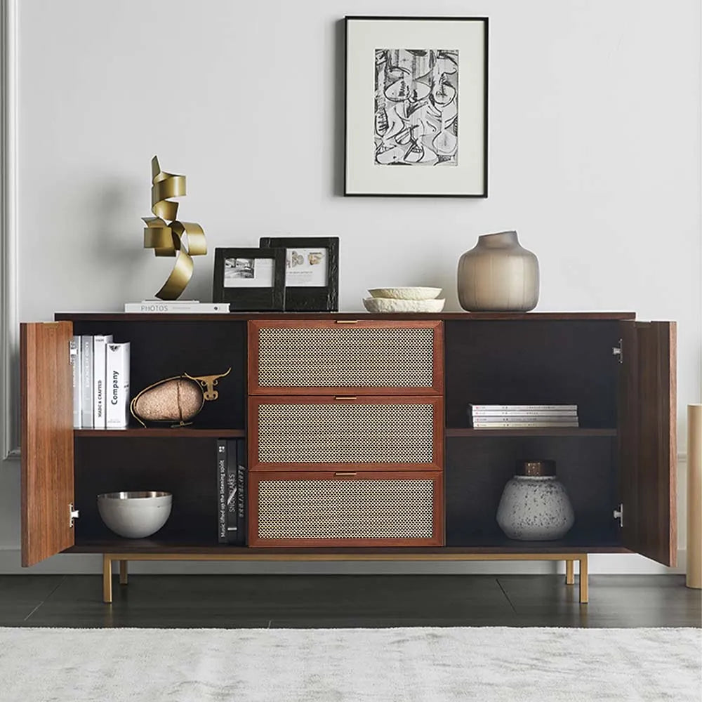 Cuddlewood 59.06” Modern Mid-Century Walnut Sideboard Buffet