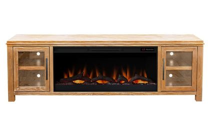 86" Electric Fireplace TV Console, Fits TVs up to 95", Natural Wood Finish, Modern Media Storage – Cuddlewood