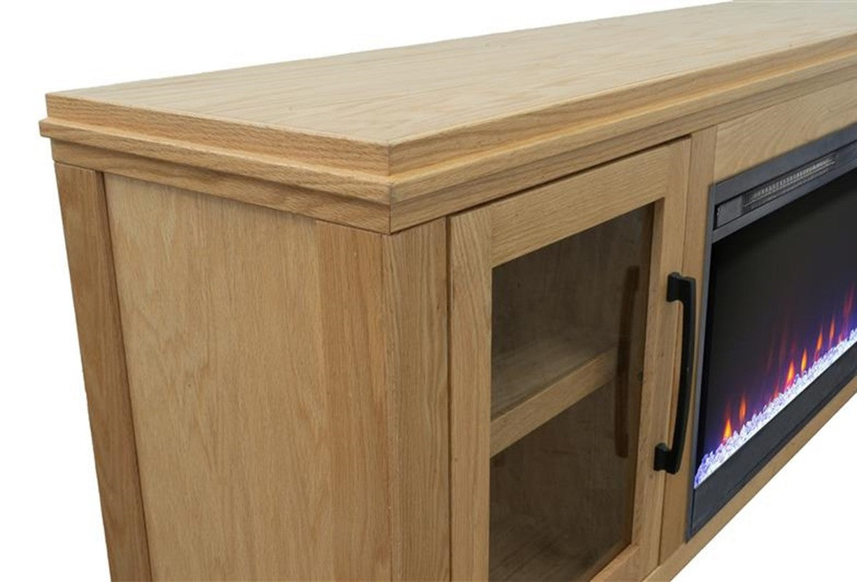 86" Electric Fireplace TV Console, Fits TVs up to 95", Natural Wood Finish, Modern Media Storage – Cuddlewood