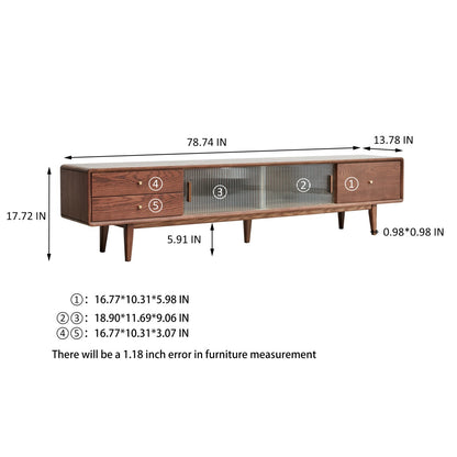 Solid Red Oak TV Cabinet, Walnut Finish, A-Grade North American Wood with Glass Doors & 2 Drawers – Cuddlewood