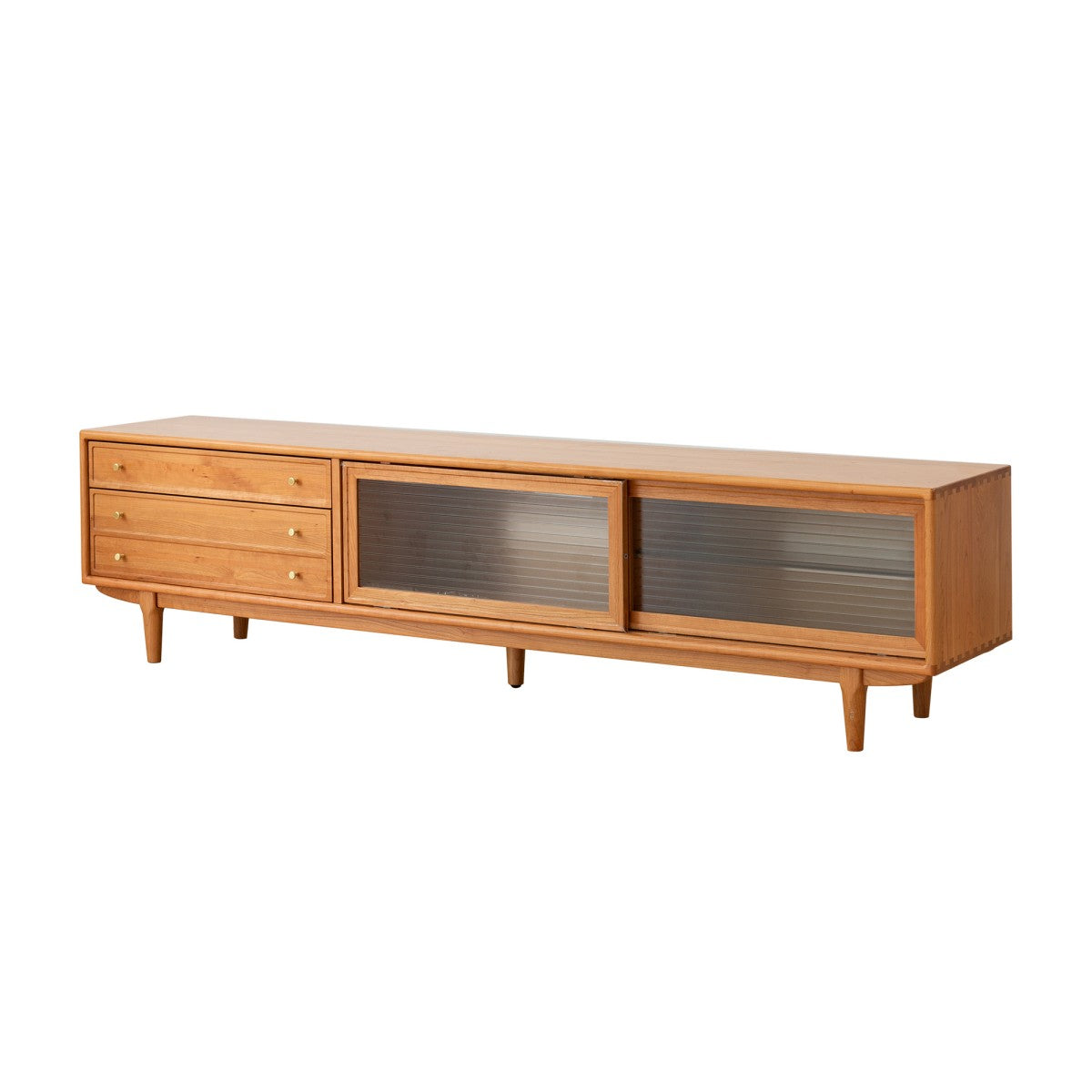 Solid Cherry Wood TV Cabinet, FAS Grade North American Wood with Glass Doors & 2 Storage Drawers – Cuddlewood