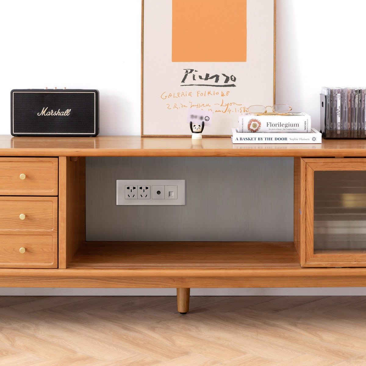 Solid Cherry Wood TV Cabinet, FAS Grade North American Wood with Glass Doors & 2 Storage Drawers – Cuddlewood