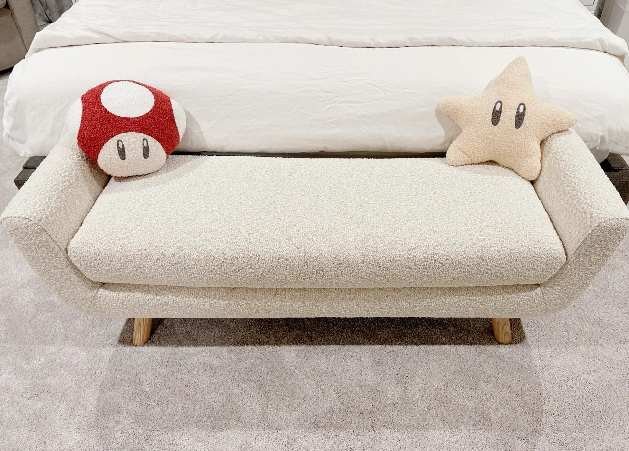 Cuddlewood Cozy Faux Shearling Upholstered Bench with Mid-Century Modern Legs
