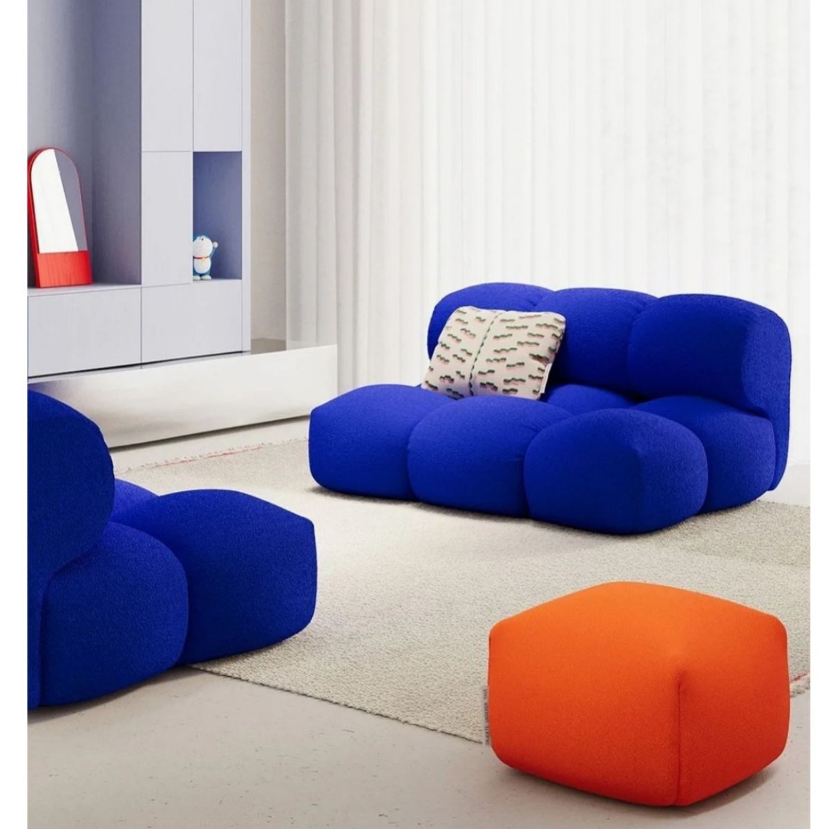 Elegant Modern Blue Upholstered Sofa